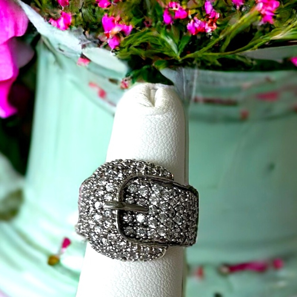 Vintage Silver Diamond Buckle Ring Size 5 - Picture 2 of 9
